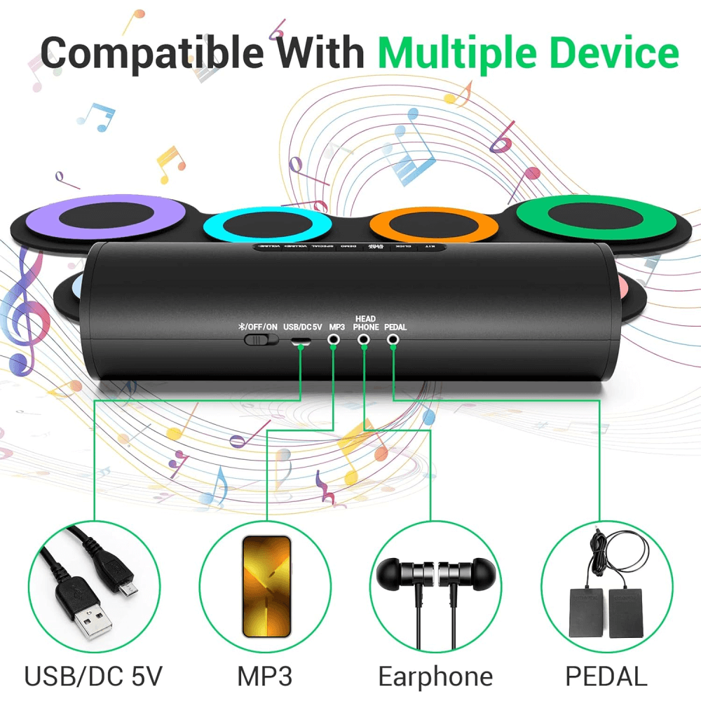 Batería Electrónica Tambor Eléctrico Portátil Flexible G3001