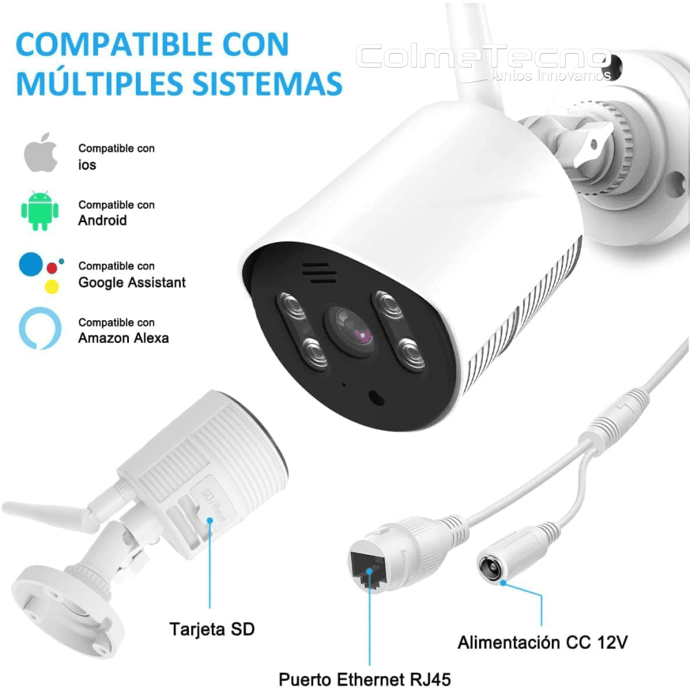 Cámara Seguridad Wifi Exterior 3mp 1080p Tipo Bala Alexa Q22