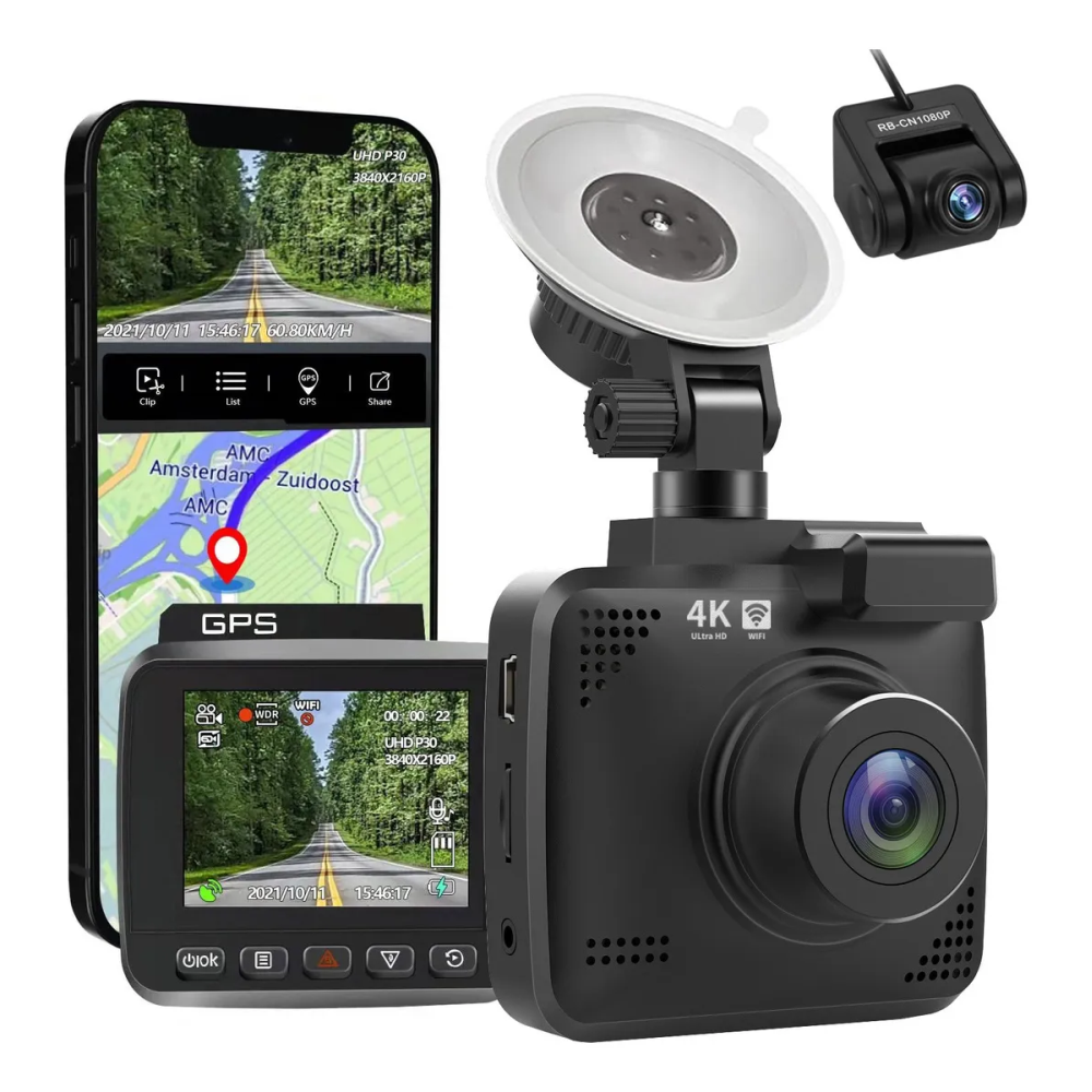 Cámara Carro Dash Cam 2k Gps Visión Nocturna + Cam Reversa