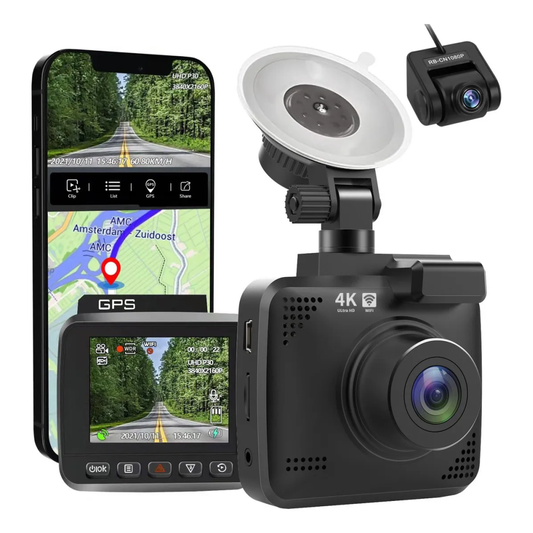Cámara Carro Dash Cam 2k Gps Visión Nocturna + Cam Reversa