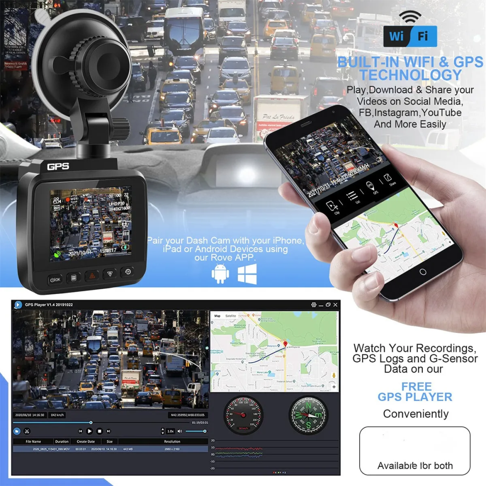 Cámara Carro Dash Cam 2k Gps Visión Nocturna + Cam Reversa