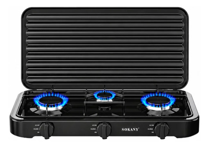 Estufa De Gas Sokany 3 Puestos 5.5kw Acero Inoxidable Sk6003