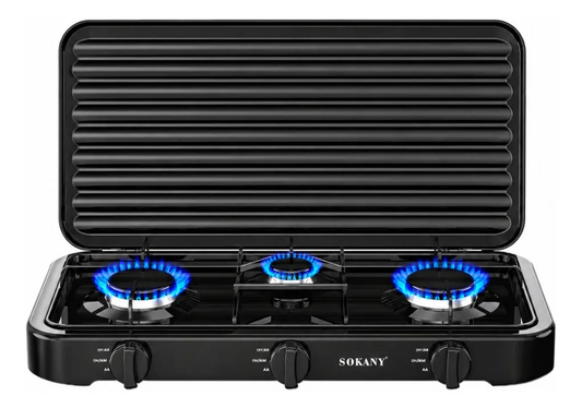 Estufa De Gas Sokany 3 Puestos 5.5kw Acero Inoxidable Sk6003