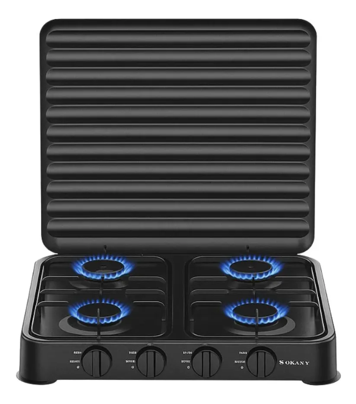 Estufa De Gas Sokany 4puestos 8.8kw Acero Inoxidable Sk-6004