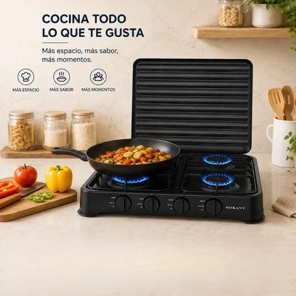 Estufa De Gas Sokany 4puestos 8.8kw Acero Inoxidable Sk-6004