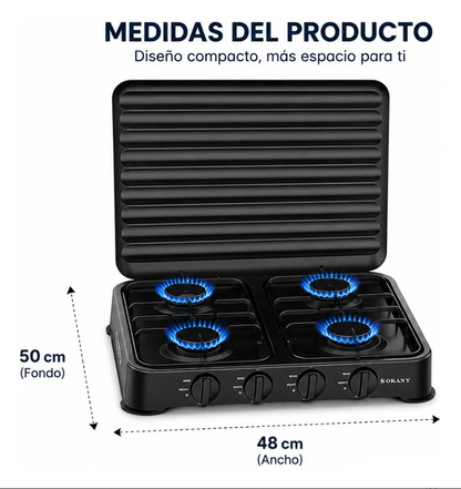 Estufa De Gas Sokany 4puestos 8.8kw Acero Inoxidable Sk-6004