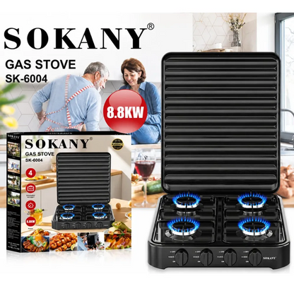Estufa De Gas Sokany 4puestos 8.8kw Acero Inoxidable Sk-6004