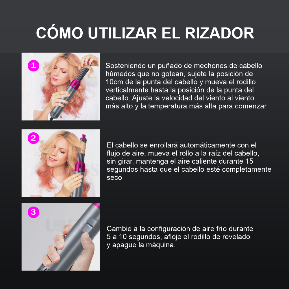 Set Cepillo Secador 5 En 1 Rizador Automático Hot Air Styler