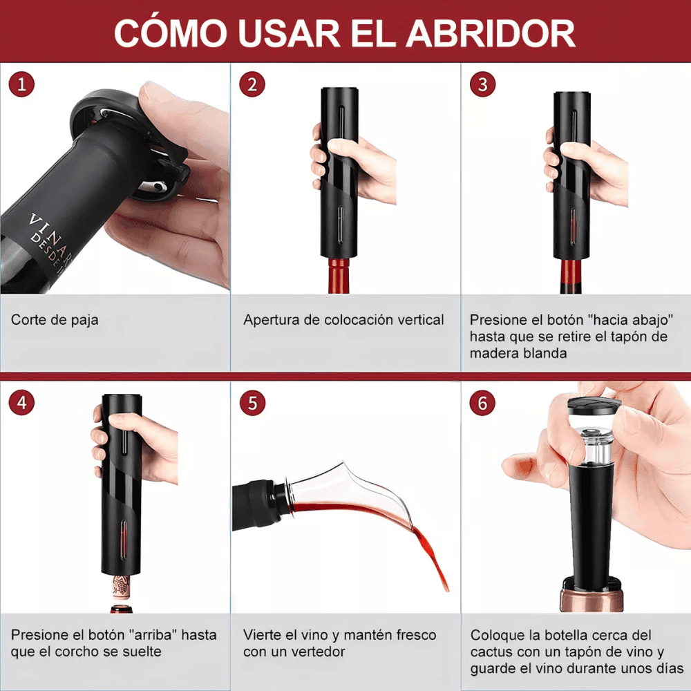 2 En 1 Sacacorchos Eléctrico Vinos Destapador Acero Imantado