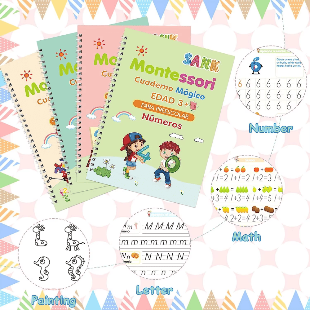 Cuaderno De Escritura Mágico En Español Reutilizable 4pcs