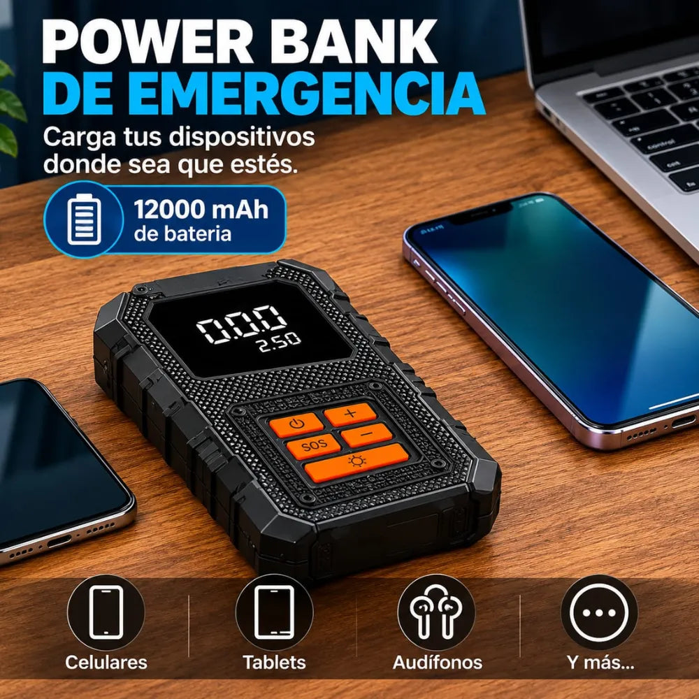 Arrancador De Batería Iniciador 12v Compresor Portátil 5en1