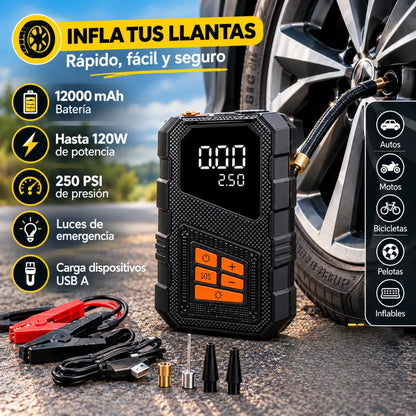 Arrancador De Batería Iniciador 12v Compresor Portátil 5en1