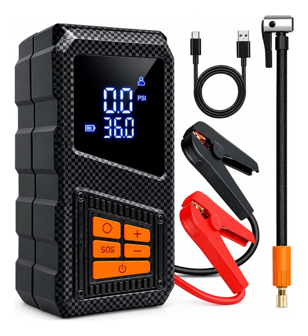 Arrancador De Batería Iniciador 12v Compresor Portátil 5en1