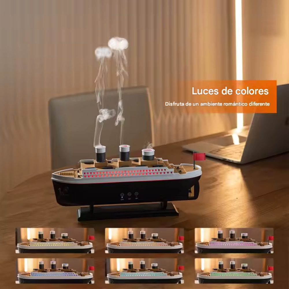 Humidificador Barco Titanic Difusor Aromas Luces Led 250ml Negro