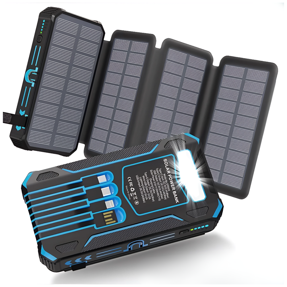 Power Bank Cargador Solar Portátil 20.000 mah 4 Paneles 2 USB