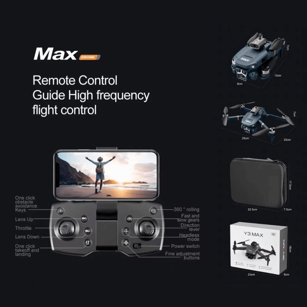 Drone Y3 Max Cámara Wifi 720p Sensor Obstáculos + 2 Baterías