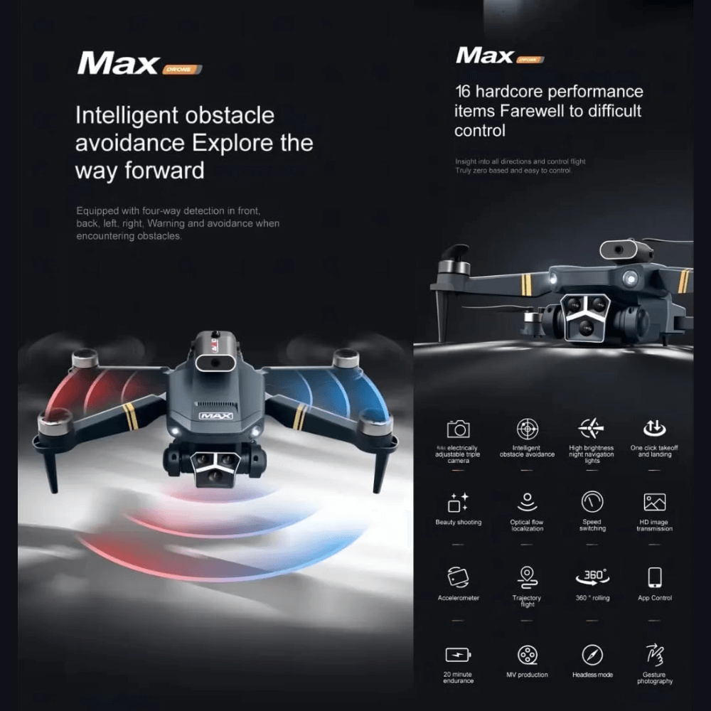 Drone Y3 Max Cámara Wifi 720p Sensor Obstáculos + 2 Baterías