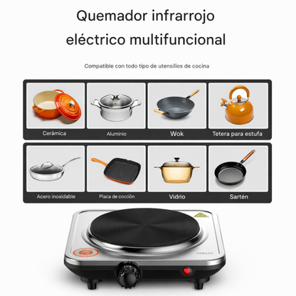 Estufa Electrica 1 Puesto 1000w Alta Potencia Sokany Sk-5101 Plateado 110v