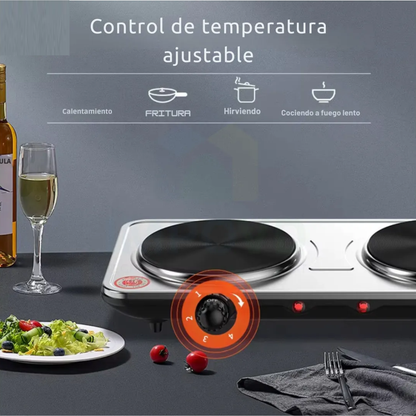 Estufa Electrica 2 Puestos 2000w Alta Potencia Sokany Sk5202 Plateado 110v