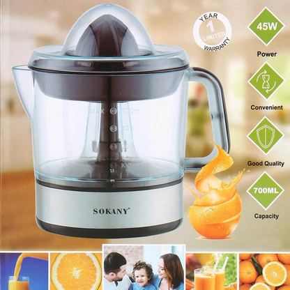 Exprimidor Electrico De Naranjas Sokany 700ml Capacidad 45w Negro 110v