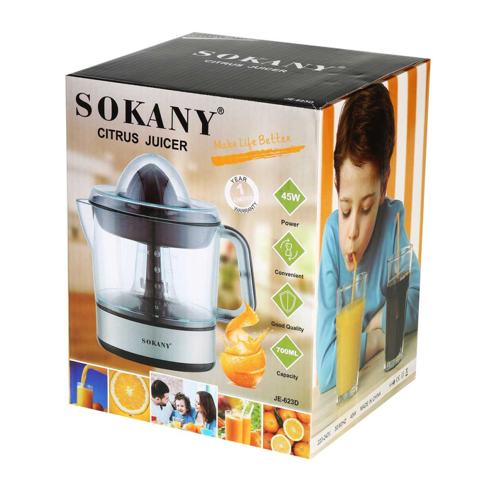 Exprimidor Electrico De Naranjas Sokany 700ml Capacidad 45w Negro 110v
