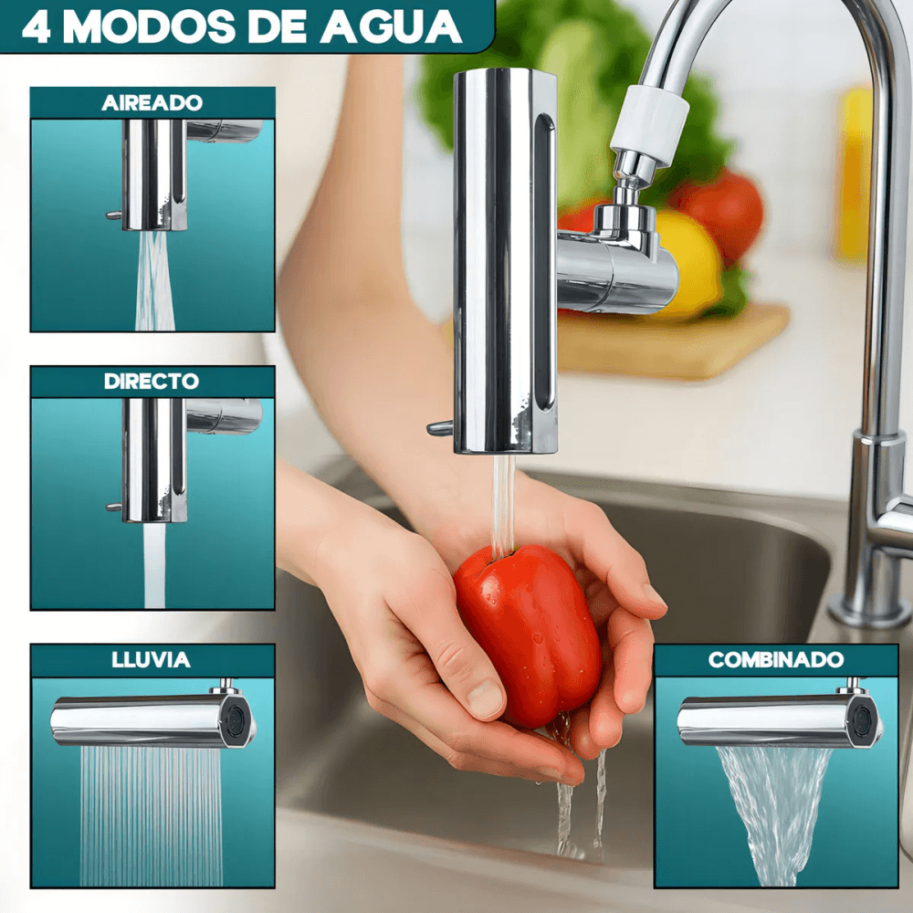 Grifo Giratorio 360 Extensor Llave Cocina Universal 4 En 1