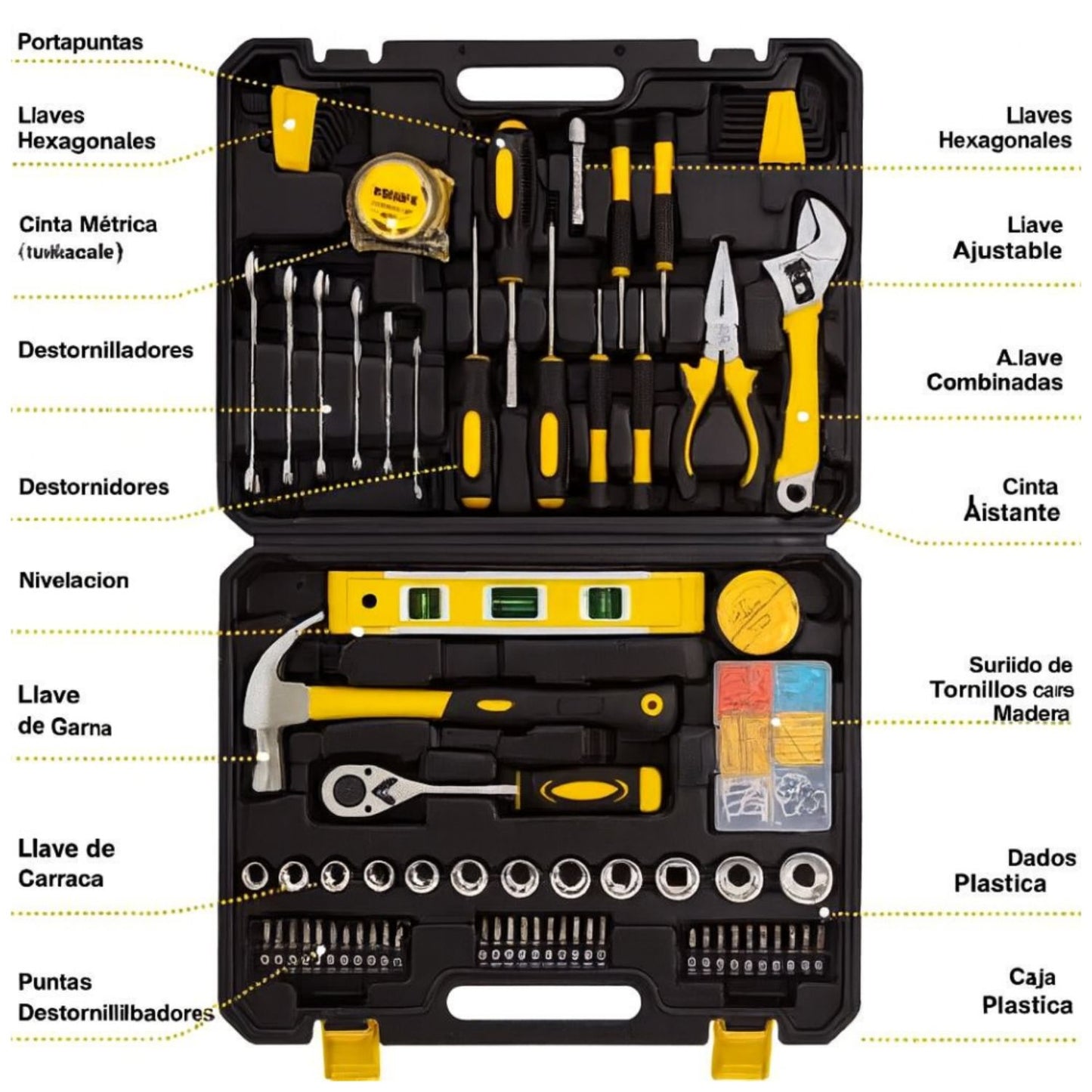 Juego De Herramientas Manual Combinado 128 Pcs Caja Portátil