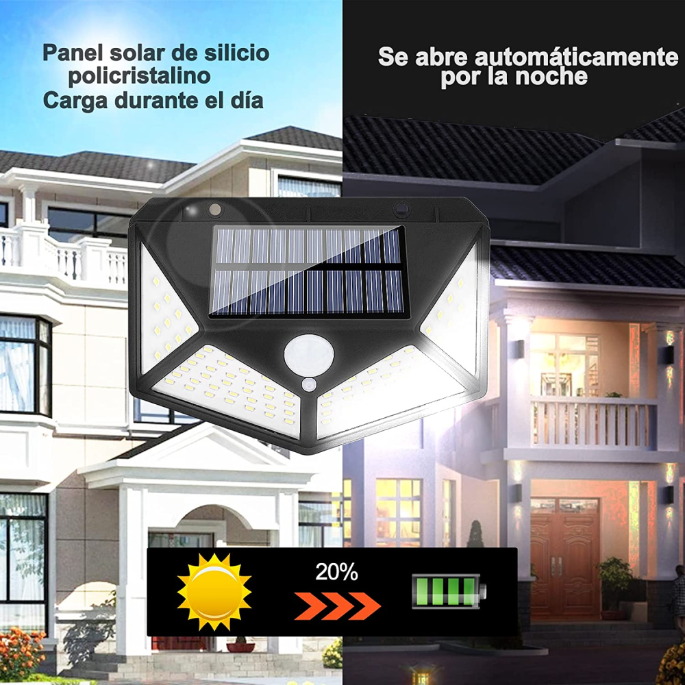Focos Solares 160LED Exterior Para Calle Con Sensor De Exteriores Patio  Casa USA 