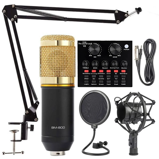 Micrófono Profesional Condensador Bm800 + Tarjeta Sonido V8