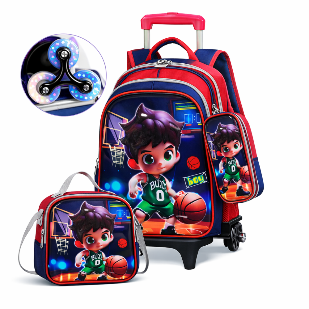Mochila Escolar Infantil 3 En 1 Morral 3D Alto Relieve Con Ruedas