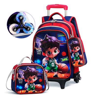 Mochila Escolar Infantil 3 En 1 Morral 3D Alto Relieve Con Ruedas