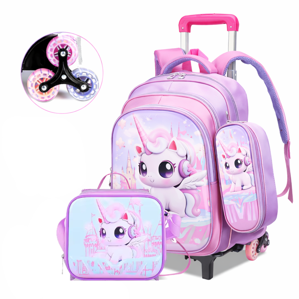 Mochila Escolar Infantil 3 En 1 Morral 3D Alto Relieve Con Ruedas