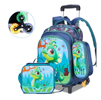Mochila Escolar Infantil 3 En 1 Morral 3D Alto Relieve Con Ruedas
