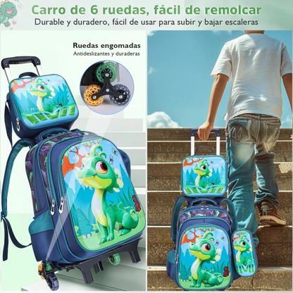 Mochila Escolar Infantil 3 En 1 Morral 3D Alto Relieve Con Ruedas