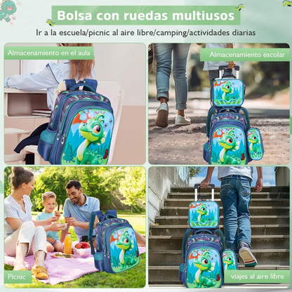 Mochila Escolar Infantil 3 En 1 Morral 3D Alto Relieve Con Ruedas
