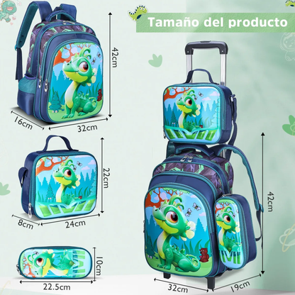 Mochila Escolar Infantil 3 En 1 Morral 3D Alto Relieve Con Ruedas