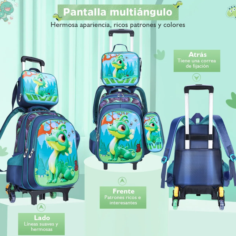 Mochila Escolar Infantil 3 En 1 Morral 3D Alto Relieve Con Ruedas