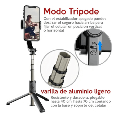 Gimbal Estabilizador Palo Selfie Trípode Bluetooth 4en1 Q08