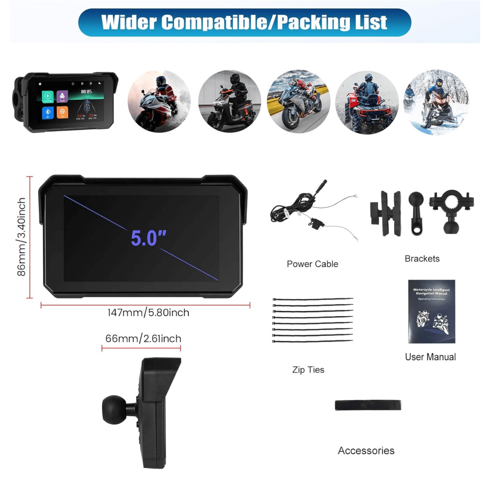 Pantalla Para Motos Gps 5inch Ips Auto Carplay Buetooth Ip68