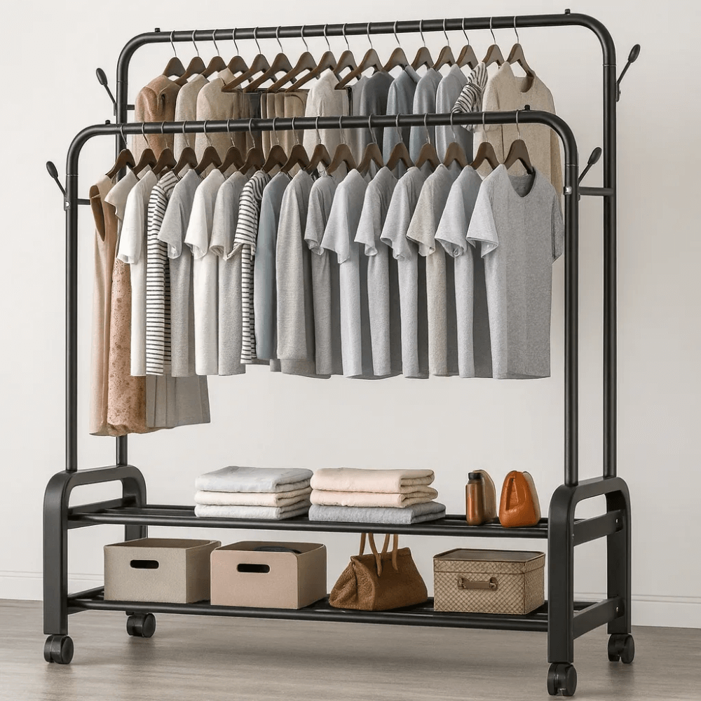 Estante Perchero Zapatero Doble Alta Resistencia 60kg Ruedas