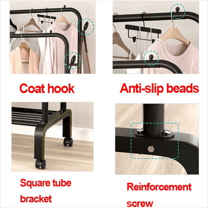 Estante Perchero Zapatero Doble Alta Resistencia 60kg Ruedas