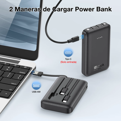 1hora Power Bank Batería Portátil 5.000mah 3 Cables Gar261