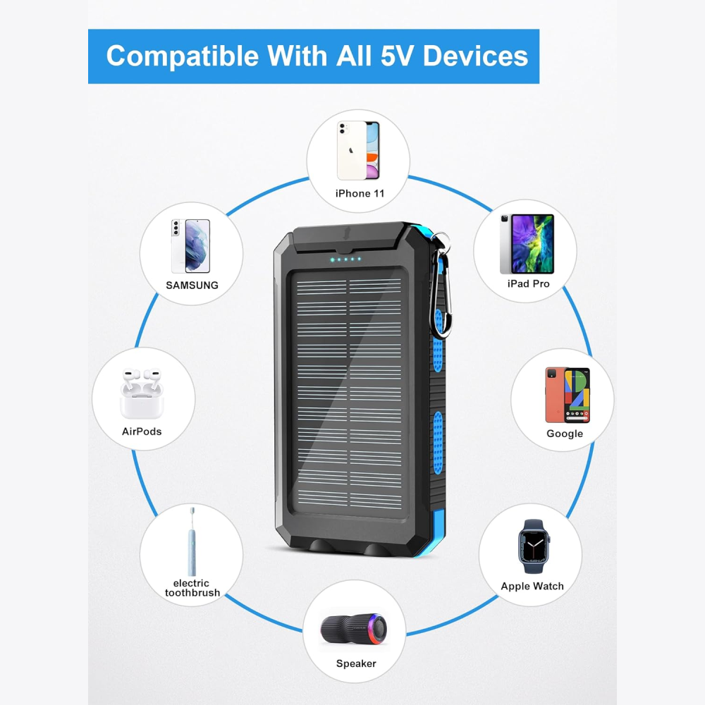 Power Bank Solar 16800mah Cargador Universal 2usb Brujula