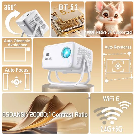 Proyector Android 8k Auto Focus Wifi Bluetooth 650ansi Tp350