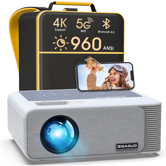 BIGASUO Proyector 4K Wifi 5G Bluetooth 960 Ansi HDMI AV 410B