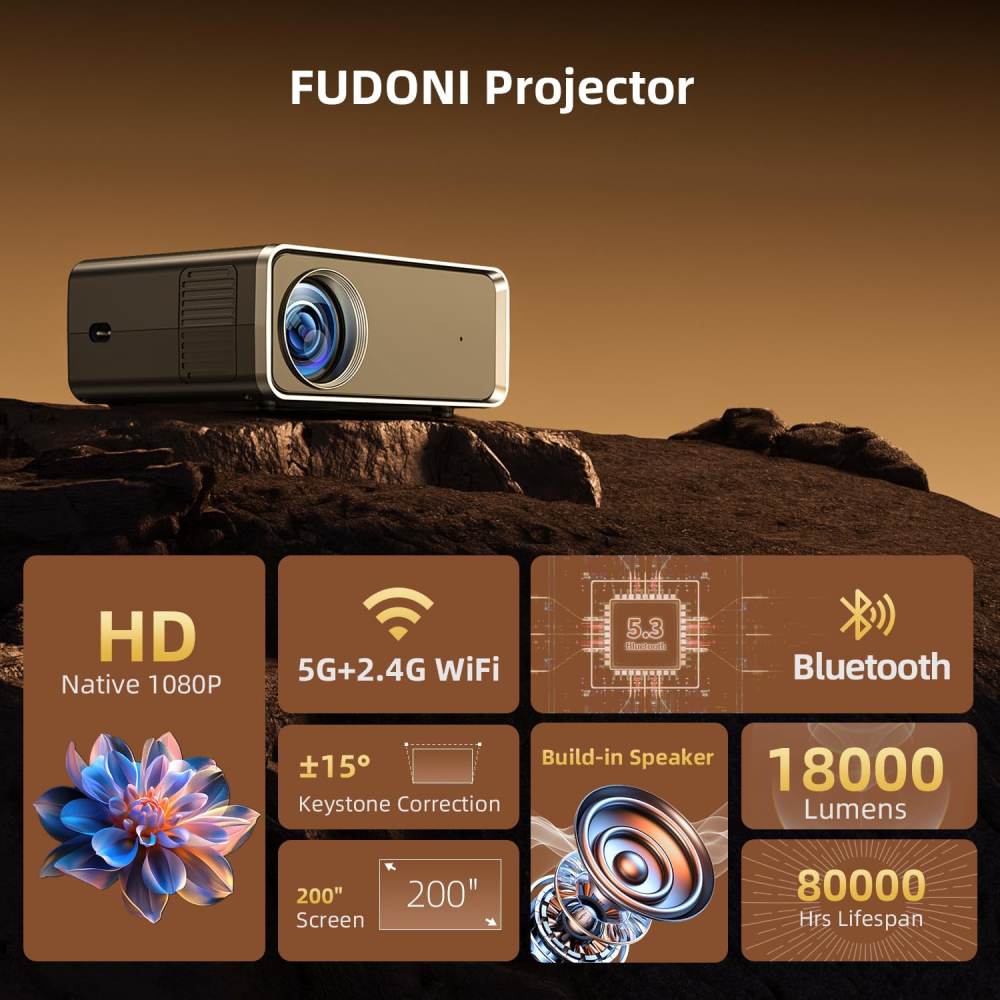 Video Beam Proyector Fudoni 12000lm 4k Wifi 5g Bt5 Hd 1080p
