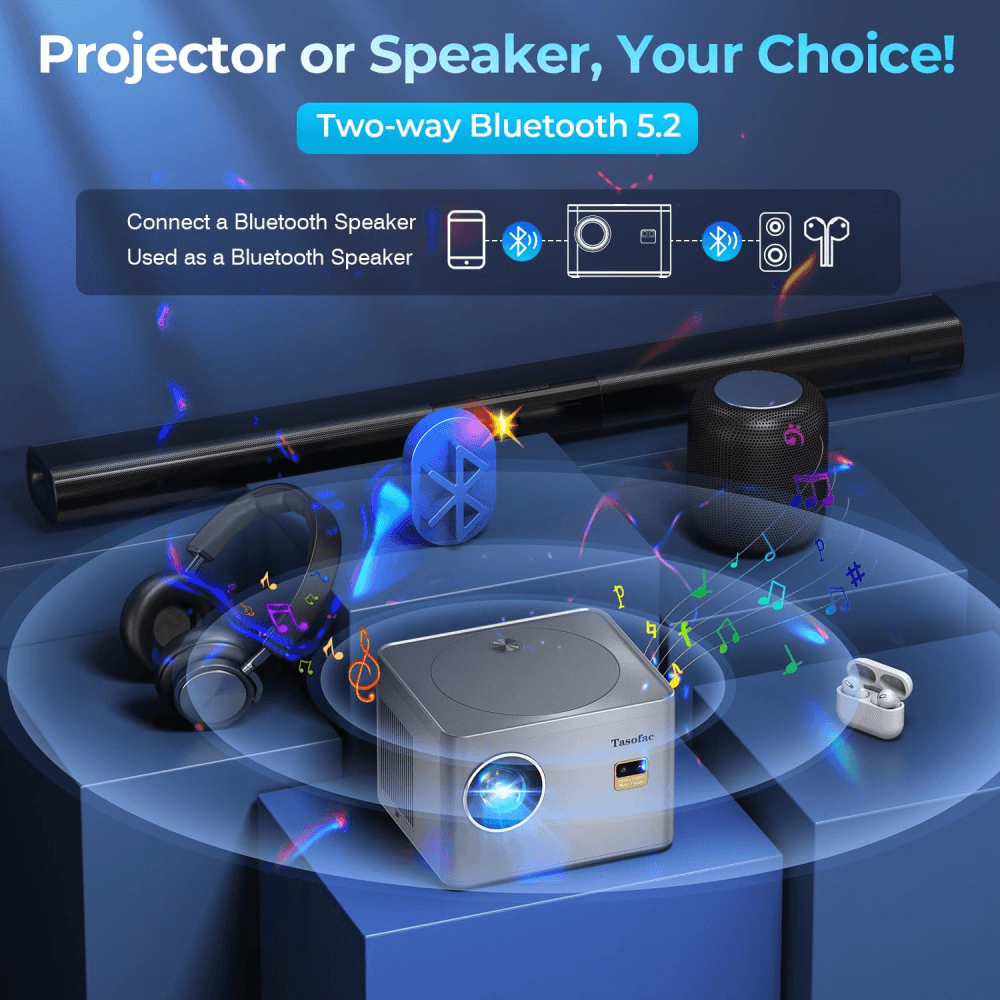 Proyector 4k Tasofac Wifi 800 Ansi 1080p Auto Focus + Telón