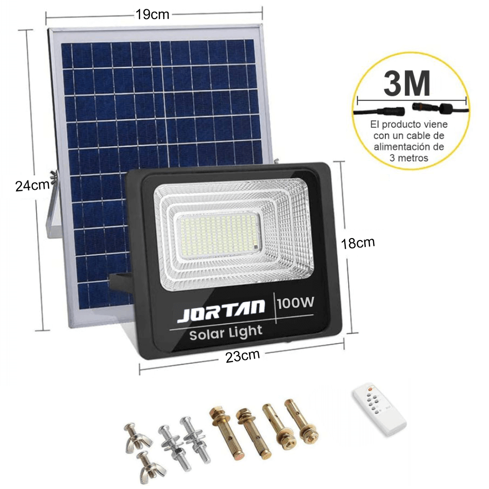 Reflector Solar Jortan 100w Lampara Led Exterior Ip66 Panel