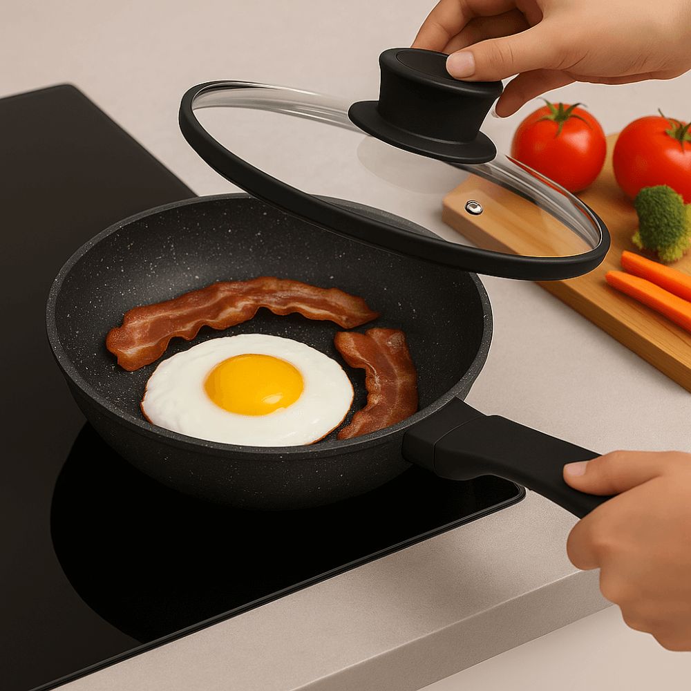 Sartén Antiadherente Mármol 18cm Tapa De Vidrio Renahouse