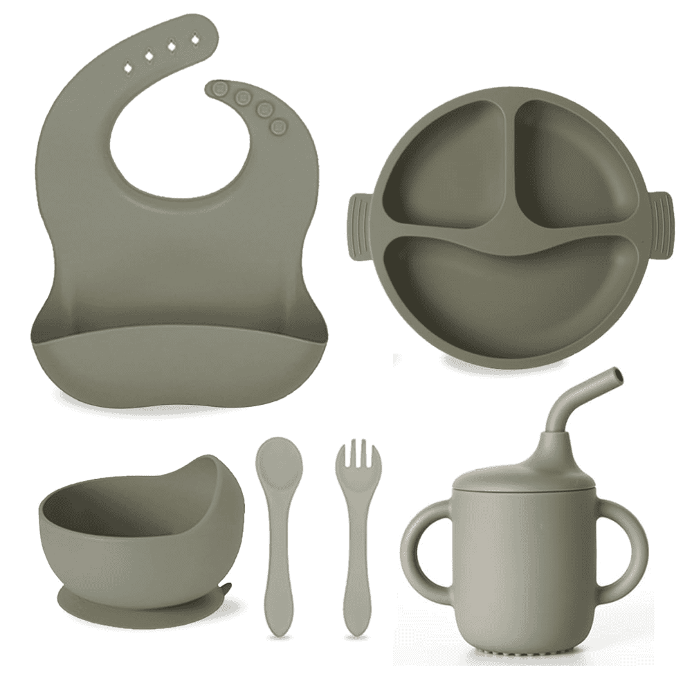 Set Vajilla En Silicona Para Bebe Cubiertos 5 Piezas Sin Bpa